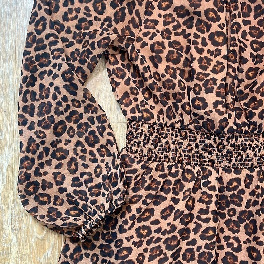 NWT New Old Navy Animal Print Smocked Long Sleeve Mini Dress Size Small Lined - Picture 4 of 14